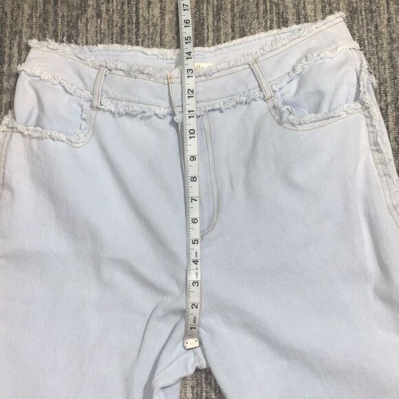 NWOT Mello LA Women's Large Light Blue Wash Frayed Seams Wide Leg‎ Jeans Baggy - Picture 7 of 9
